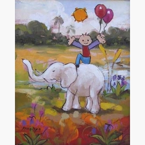 Child with Elephant and Balloons