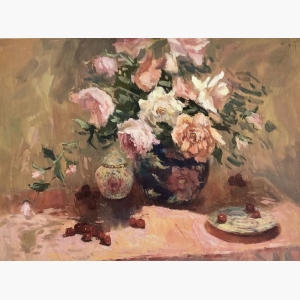 Roses and Blue Vase