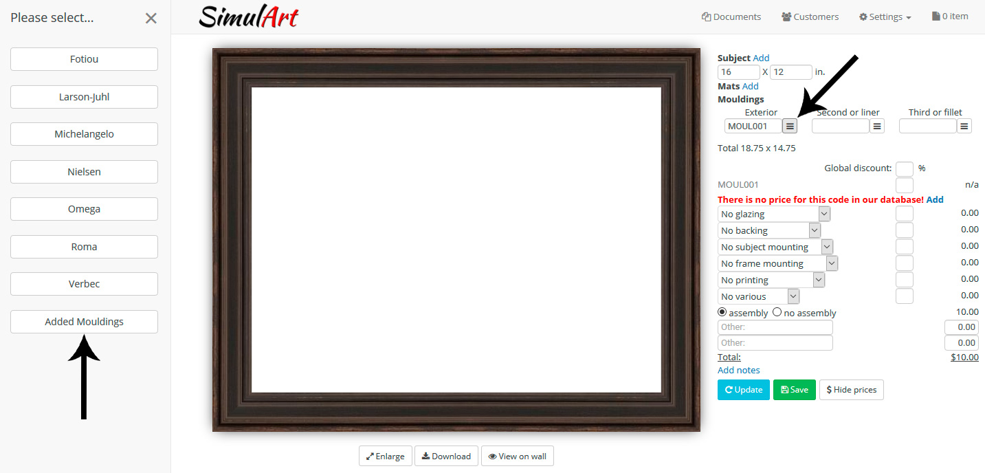 Picture Framing Software Screenshot