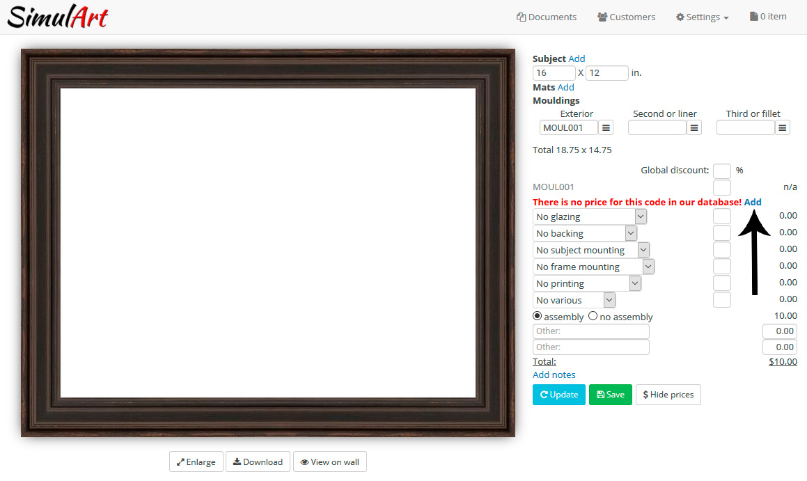 Picture Framing Software Screenshot